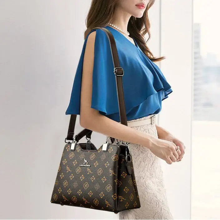 Women Handbag Large Capacity Multi-Compartment Leather Handbag for Moms High Quality Luxury Print Design Anti-Theft